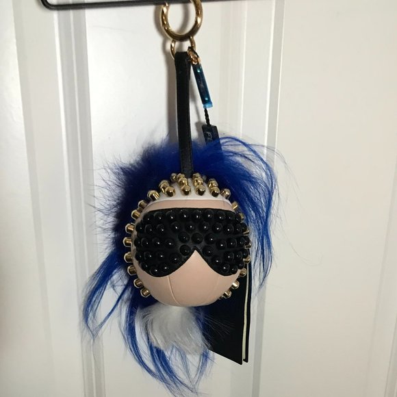 FENDI Karlito - Made in Italy - Karl Lagerfeld Studded Key Holder Bag Charm New! - Picture 12 of 16